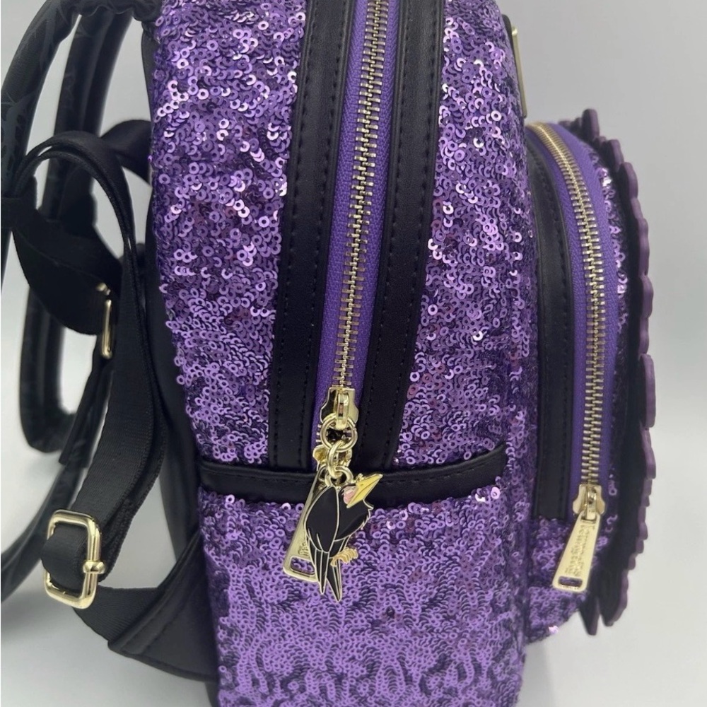 Loungefly Sleeping Beauty Maleficent Purple Sequin Backpack UK Exclusive. NWT - Picture 3 of 6